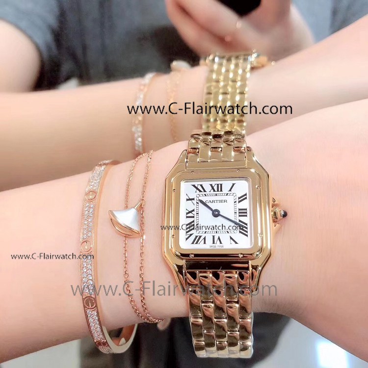 Swiss Quality Fake Cartier Panthere Couple Watch All Gold